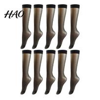 Invisible Nylon Stockings 5 Pairs Women Ultra-thin See-through High Elasticity Anti-slip Solid Color Super Elastic Soft Breathable Quick Dry Lady Calf