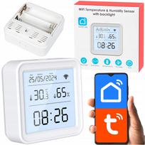 Skaitmeninis termometras-drėgmės matuoklis su laikrodžiu TUYA SMART LIFE, WiFi, LCD ekranas