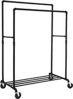 SONGMICS metalinis drabužių stovas ant ratukų, pramoninio dizaino, dvigubas, 110 kg, juodas HSR60B