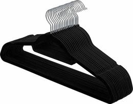 SONGMICS aksamitiniai pakabos drabužiams, komplektas 20 vnt., 0,6 cm plonumo, su 360° pasukamu kabliuku, juodi CRF20B