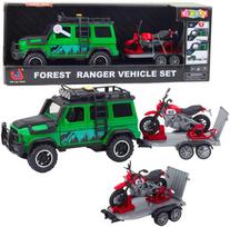 Lean Toys Bekelės automobilio rinkinys su priekaba ir motociklu, šviesos ir garsai, žalias