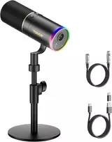 TONOR dinaminis žaidimų mikrofonas su RGB apšvietimu, XLR/USB, ausinių lizdu, TD520S
