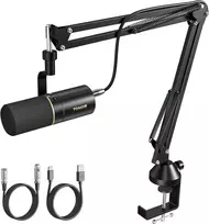 TONOR dinaminis USB/XLR mikrofonas su kardioidine kryptimi, studijinis, ausinių išvestimi, TD510+