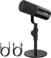 TONOR dinaminis mikrofonas su USB ir XLR jungtimis, kardioidinis, 3,5 mm ausinių išėjimas, TD520