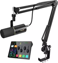 TONOR podcastų įrašų rinkinys su XLR mikrofonu, audio sąsaja ir RGB efektų mikseriu E7