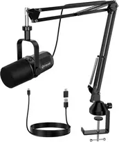 FDUCE dinaminis podcastų mikrofonas su USB ir XLR jungtimis, statyvu ir valdikliais SL40 Plus