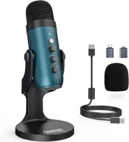 Zealsound USB mikrofonas kompiuteriui ir telefonui, kardioidinis su Echo, triukšmo slopinimu, K66 Teal