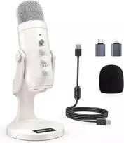 ZealSound USB kondensatorinis mikrofonas su triukšmo mažinimu, ausinių stebėjimu, Plug&Play, K66 Pearl Baltas