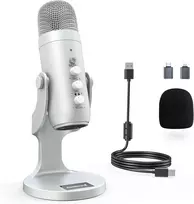 Zealsound USB mikrofonas K66 su triukšmo slopinimo, išjungimo ir eko funkcijomis, sujungimai USB-A/USB-C/Lightning, staliniam naudojimui