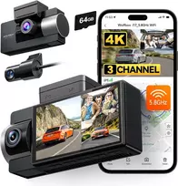 WOLFBOX automobilinė vaizdo registratorius 3 kamerų 4K+1080P+1080P su Wi-Fi, GPS ir 64GB kortele i17