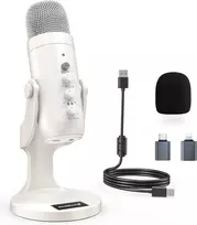 ZealSound USB mikrofonas su triukšmo mažinimu, kardioidinis, stalo laikiklis, K66 perlinis baltas