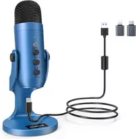 Zealsound USB kondensatorinis mikrofonas su triukšmo slopinimu ir 3,5 mm stebėjimo jungtimi, K66 Mėlyna