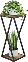 Bamworld dviejų lygių metalinis kampinis augalų stovas su MDF lentynomis, juodas, TM02-5T-BR