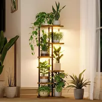 Bamworld metalinis ir medinis augalų stovas su LED apšvietimu, kampinis, 6 lygių, rudas