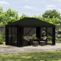 Pavėsinė 4 × 3 m Juoda Poliesteris ir plienas 190 gsm
