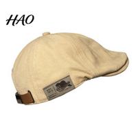 Men Cap Beret British Vintage Solid Color Adjustable Hat for Shopping chaki