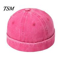 Breathable Docker Hat Solid Color Adjustable Brimless Lightweight Summer Decorative Retro Four Seasons Sailor Daily rožinė raudona spalva