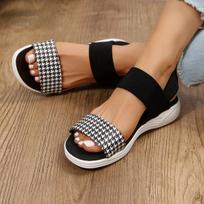 Elastic Fish Mouth Sandals with Herringbone Striped Flat Bottom Casual Shoes 36 juoda