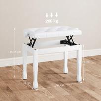 Pianino suoliukas reguliuojamo aukščio 64x35x45-55 cm baltos spalvos dirbtinė oda