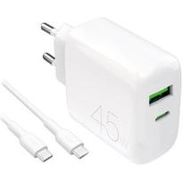 Įkroviklis USB-C ir USB-A 45W su USB-C laidu baltas