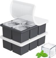 Dideli silikoniniai ledo kubelių padėklai, 2 vnt., 2 col., su dangteliais, juodi