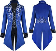 Vyriškas frakas, gotikinis steampunk kostiumas, elegantiškas surdutas, mėlynas, M — viktorijos stiliaus paltas, kostiumas baliui, cosplay apranga, velvetinis švarkas, vestuvinė apranga, istorinis kostiumas, vyriškas paltas