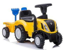 Vaikiškas traktorius su priekaba ir priedais New Holland, geltonas