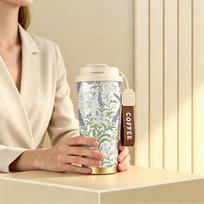 Coffee Mug 532ml Lily Lavender Daisy Motif Stainless Steel Coffee Thermos Flip Sip Coffee Mug Car Handy Cup Unisex Commuter Coffee Mug Coffee Mug 532ml violetinė/žalia