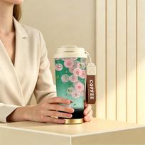 Coffee Mug 532ml Pink Dandelion Red Umbrella Girl Motif Outdoor Travel Thermos Portable Travel Coffee Mug Premium Gift Water Cup Strap Coffee Cup Coffee Mug 532ml