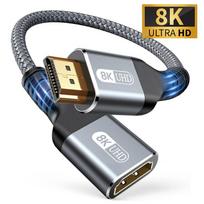 HDMI 2.1 8K Male to Female Cable HDMI Extension Braided Cord 8K@60Hz 4K@240Hz Extender Adapter for Roku TV PS5 HDTV Blu-ray 0.3m