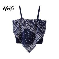 Tank Top Summer Sling Vest Square Collar Sleeveless Retro Printing Camisole Slim Fit Women T-shirt Streetwear Stretchy S tamsiai mėlyna spalva