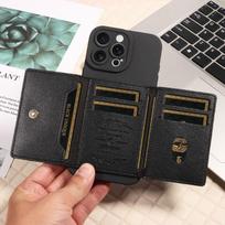 Double-open business card holder leather case compatible with Apple iPhone 16/15 stand phone case Samsung S23/24 iPhone 17 juoda