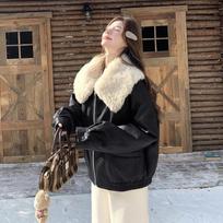 Odinė striukė moterims Žieminė Storas Fleece pamušalas Vėjo striukė Laisvas Kasdienis paltas Viršus S juoda
