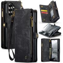 Suitable for Samsung Z Fold7 flip phone case, Z FOLD6 card slot phone leather case, multifunctional wallet Samsung Z Fold7（Pen slo juoda