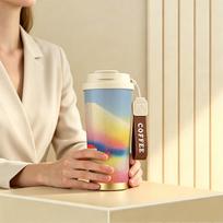 532ml Coffee Mug Mt Fuji Red Roof House Motif Premium Gift Water Cup Portable Travel Coffee Mug 304Steel Hot Cold Cup Flip Sip Coffee Mug 532ml Coffee Mug