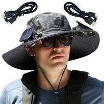 Portable Fan Sun Hat 1 Set Outdoor with 2 Large Brim Windproof Strap Solar Adjustable or USB Charging Anti-UV Protection Great Breathability G