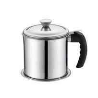 Stainless Steel Grease Keeper with Strainer - Oil Storage Pot with Lid and Safe Pouring Handle for Kitchen Cooking Oil Filtration and Storage