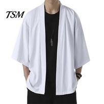 Three Quarter Sleeve Shirt Men Kimono Japanese Style Solid Color Samurai Costume Asian Clothes Cardigan Jacket Robe L balta