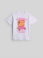 T-shirt loose su spauda mergaitiškas - smėlio