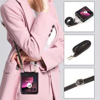 Tinka Motorola Razr 50/40 Ultra/60/70 telefonui, su integruota virvele ir kortelės laikikliu, apsauginis odinis dėklas Motorola Razr 40 Ultra (O juoda