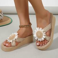 Summer Women's Imitation Straw Sandals Flip-flops Beach Flat-heeled Comfortable Outdoor Beach Women's Slippers 35EU/CN36