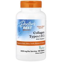Doctor's Best 1 ir 3 tipų kolagenas su peptanu ir vitaminu C 1000 mg - 180 tablečių