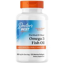 Doctor's Best Purified & Clear Omega 3 žuvų taukai su Goldenomega 1000 mg - 120 kapsulių