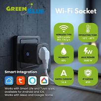 GreenBlue Remote-Controlled WiFi Outlet, Android/iOS/Alexa/Google Home, Timer, Wattmeter, Max 16A/3840W, GB735 B GB735 B