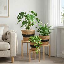 Jūros žolės augalų krepšiai 3 pcs Natūrali ir juoda Ø26 x 19 cm