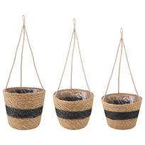 Jūros žolės augalų krepšiai 3 pcs Natūrali ir juoda Ø26 x 19 cm