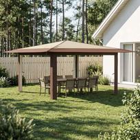 Gazebo be šoninės sienos 4 x 4 m Kremas ir rudas