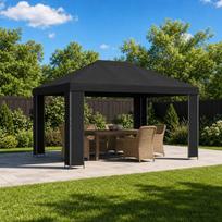 Pavėsinė 4 × 3 m Juoda Poliesteris ir plienas 190 gsm