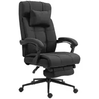 Vinsetto biuro kėdė ergonomiška rašomojo stalo kėdė su atlošimo funkcija, galvos atrama, porankiais, reguliuojamo aukščio pasukama kėdė su pakoju, lino imitacija, juoda