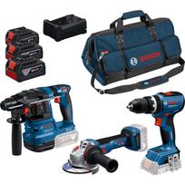 Bosch smūginis gręžtuvas 0615A500AH, 18V, 3x5Ah akumuliatorius, įkroviklis, 3 mašinos, krepšys
